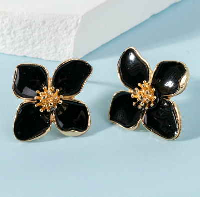 Flower Stud - Black/Gold