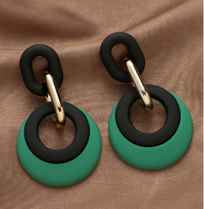 Green & Black Round Earrings