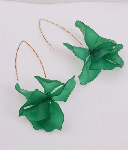 Green Flower Charm Earrings