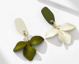 Green & White Petal Earrings