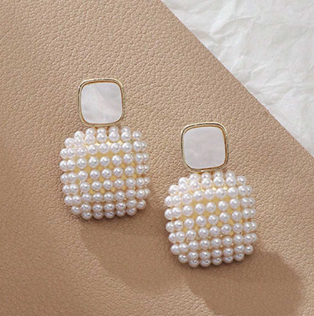 Square Pearlised Stud Earrings