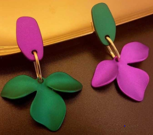 Purple & Green Petal Earrings