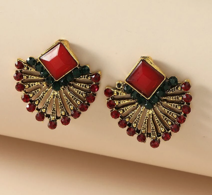 Vintage Looking Fan Rhinestone Earrings