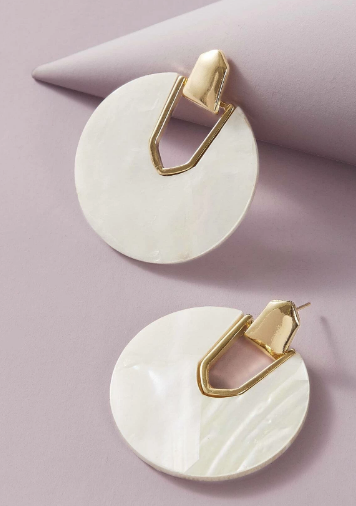 Round Drop Earrings - White/Gold